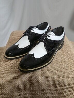 Stacy Adams Black and White Two-Tone Wingtip Oxfords